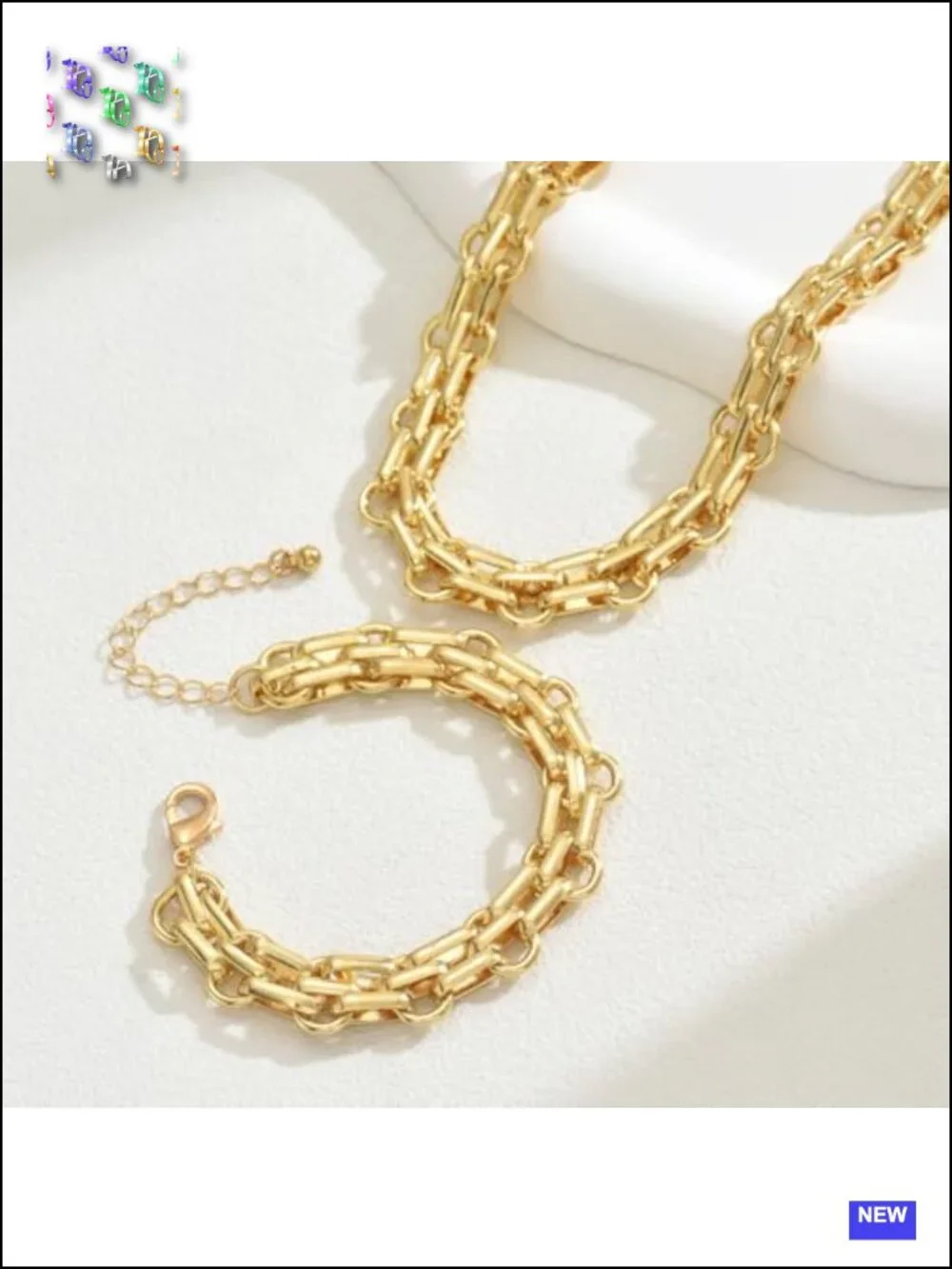 Chunky Chain Necklace Bracelet Set, Gold Link Layered Statement Jewelry,
